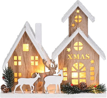 LED Weihnachtsdeko Holzhütte Elch Winterlandschaft 20.5x23cm