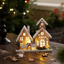 Weihnachtsdeko Holz mit LED Lichtern Elch Baum Winterdorf