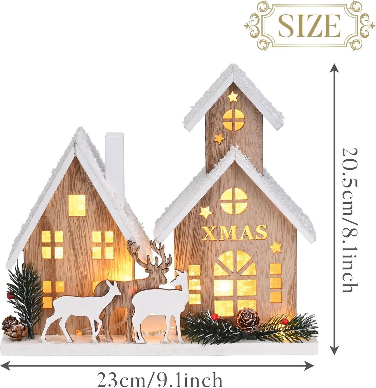 Holz Weihnachtsdeko LED Elch Winterlandschaft 20.5x23cm