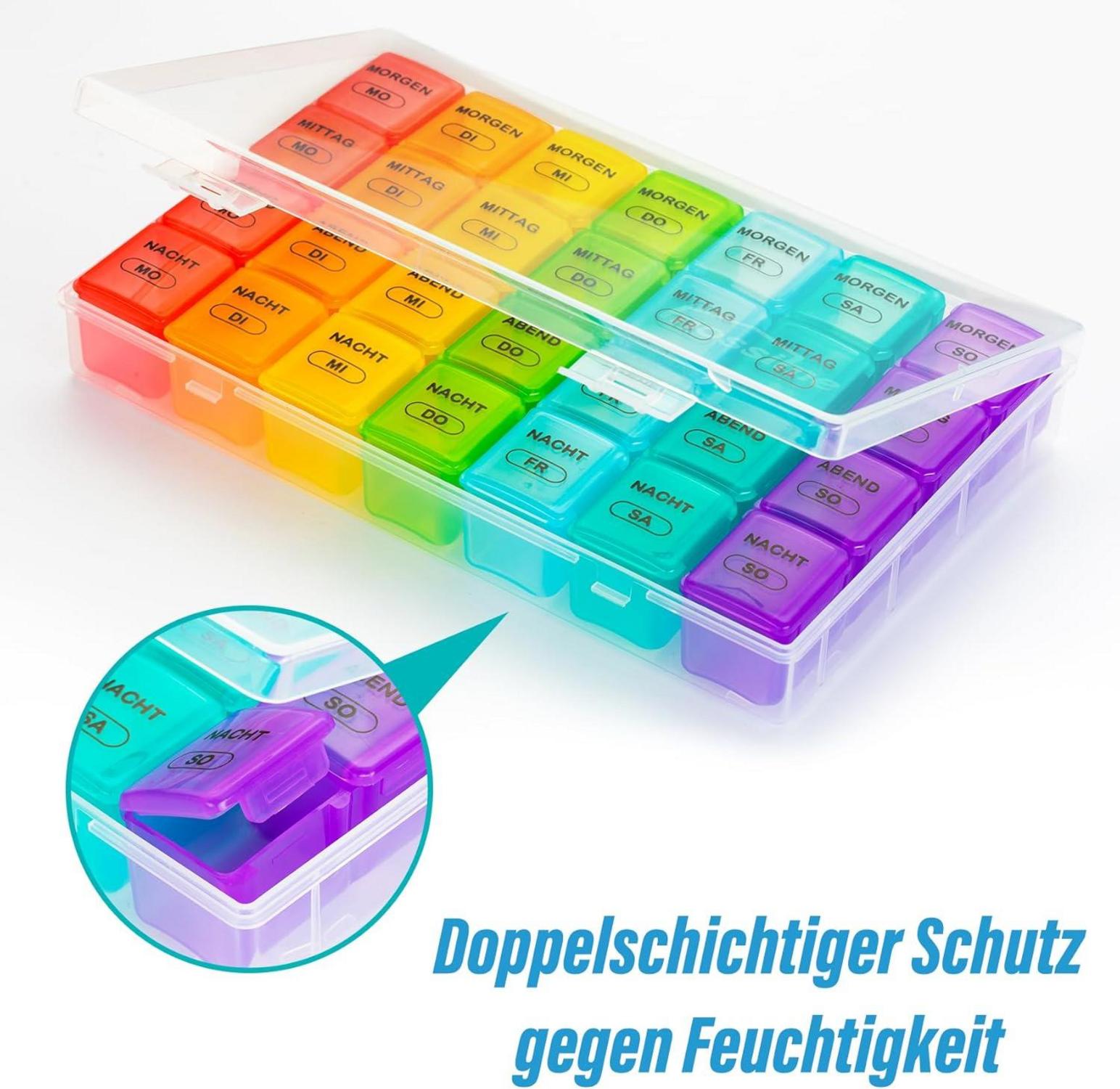 Tablettenbox 7 Tage - Große Fächer Medikamentenbox 28 Extra