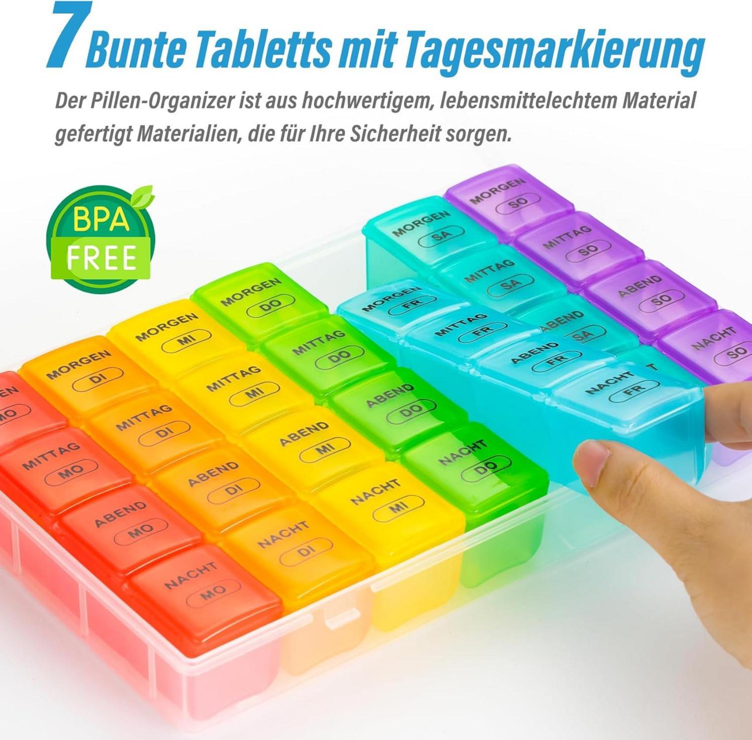Medikamentenbox 7 Tage & Tabletten Organizer Woche, Pillendose großen