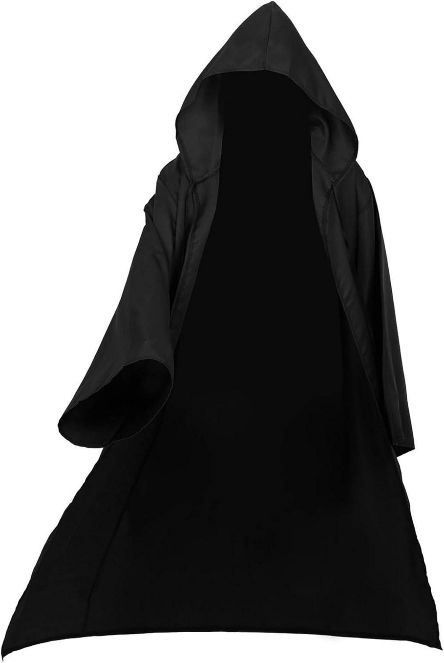 Halloween Schwarzer Umhang mit Kapuze Jedi Robe Totenkopf Mittelalter