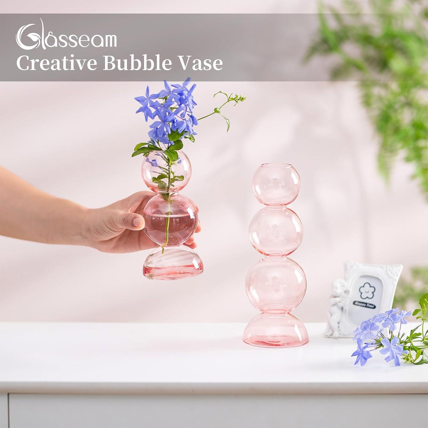 Moderne Bubble Glasvase Rosa klein für Deko & Hydrokultur