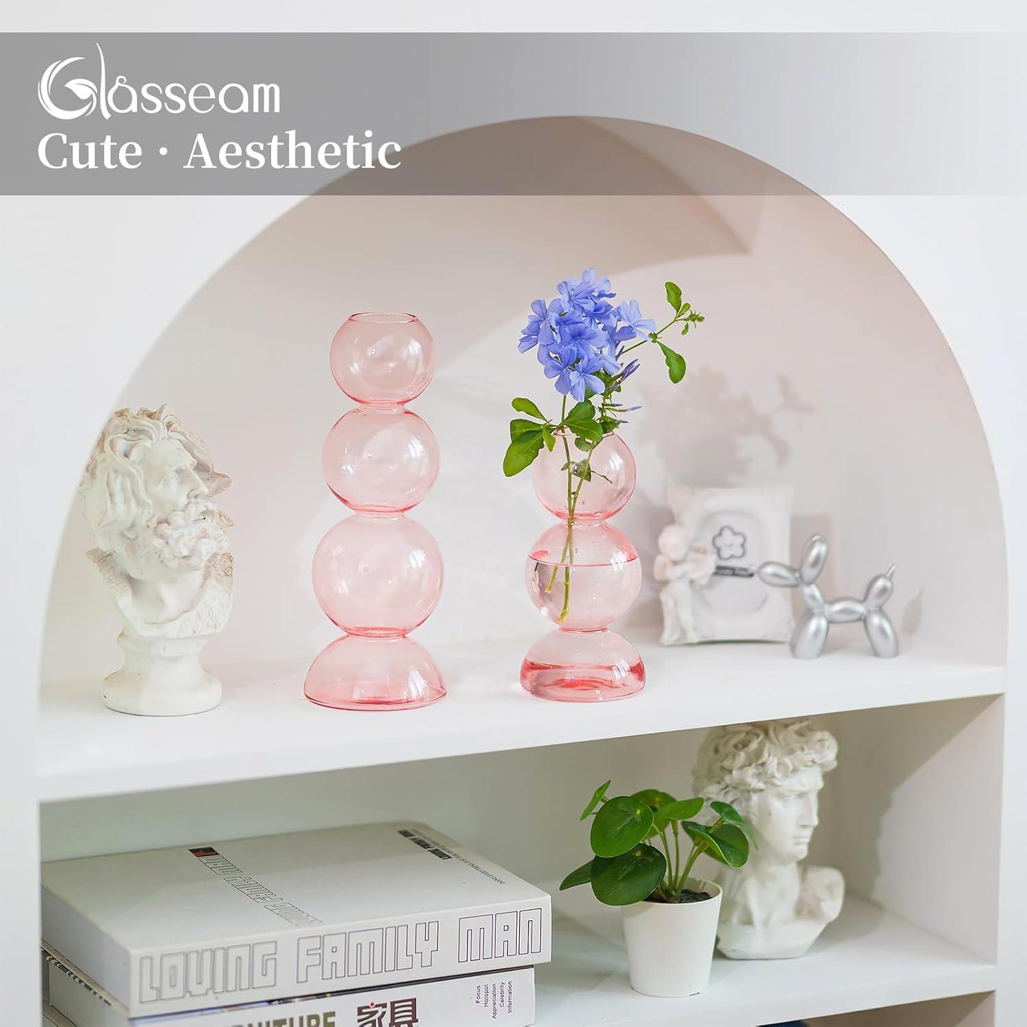 Kreative Glasseam Bubble Vase Rosa Glasvasen Klein Rose Deko