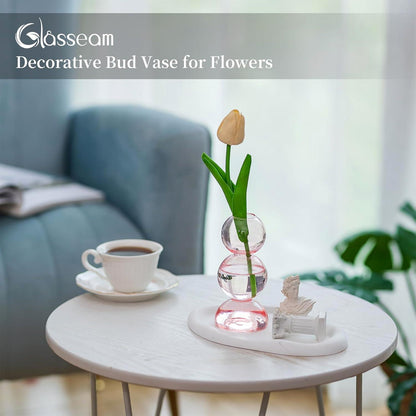 Glasseam Glas Vasen Set Rosa 2er & 3er Bubble Design