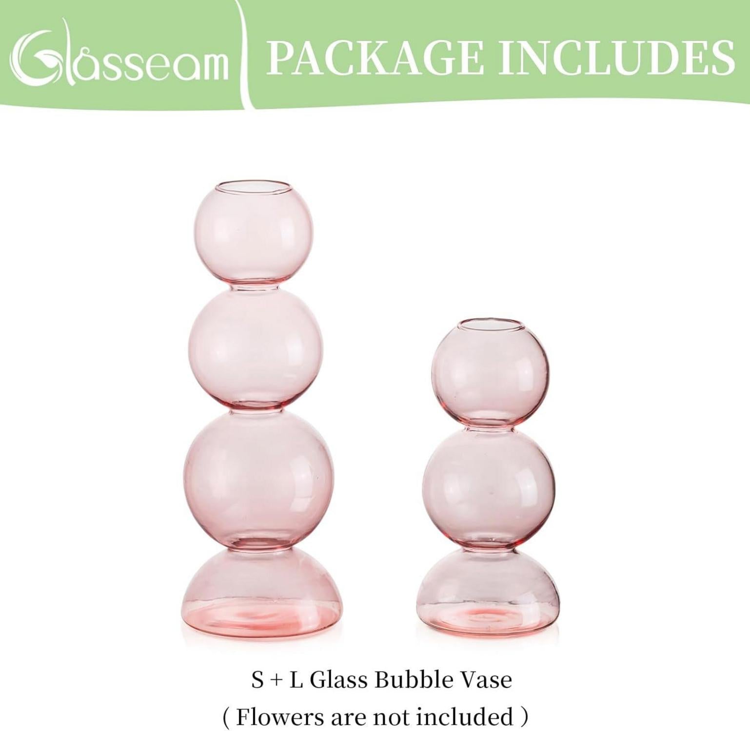 Rosa Glasseam Glasvase Set 2 - Moderne Kugelvase Bubble Design