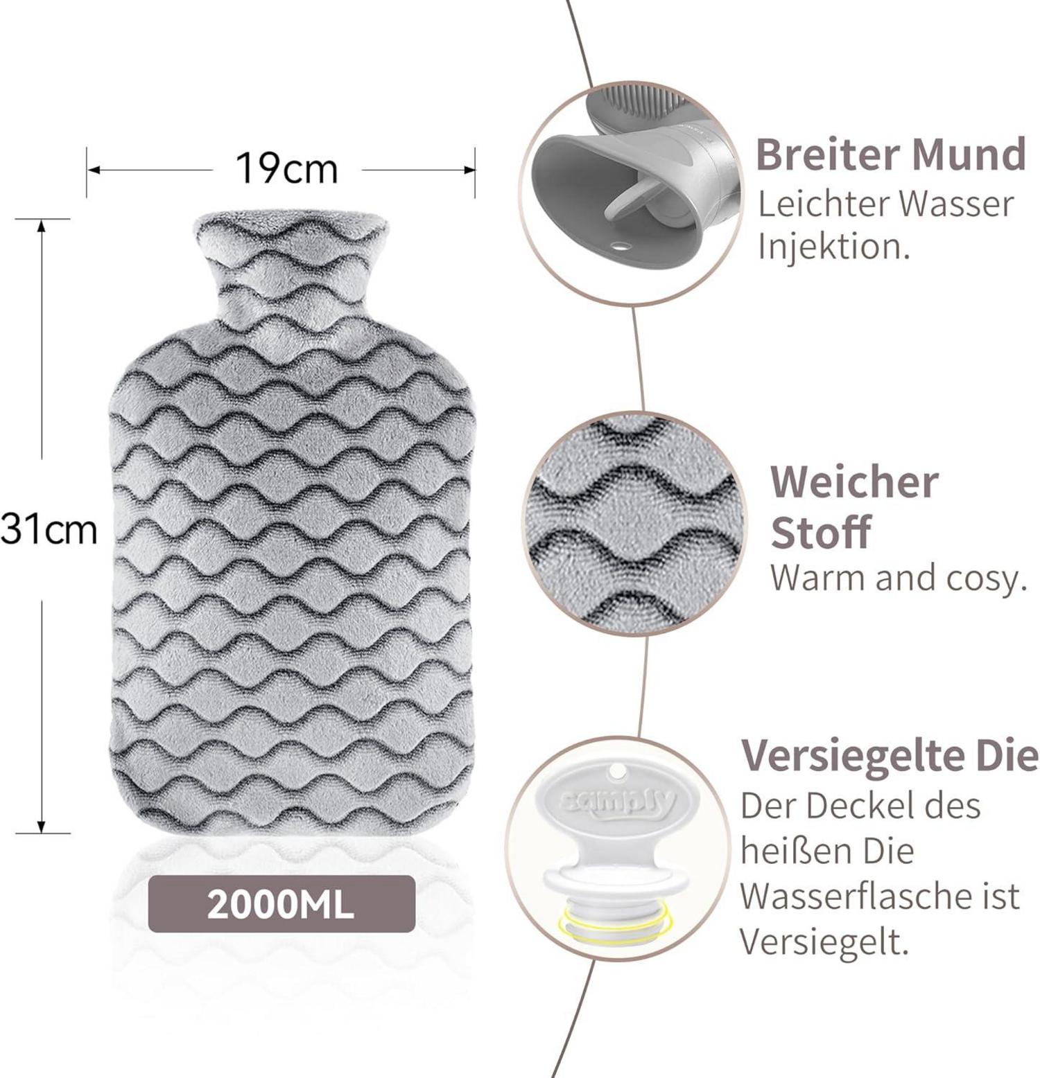 samply 2L Wärmflasche mit Bezug und Kälteschutz - Dunkelgrau