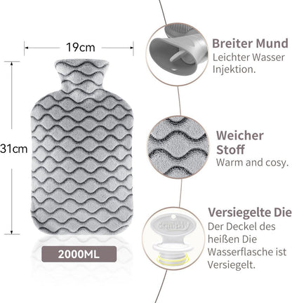 samply 2L Wärmflasche mit Bezug und Kälteschutz - Dunkelgrau
