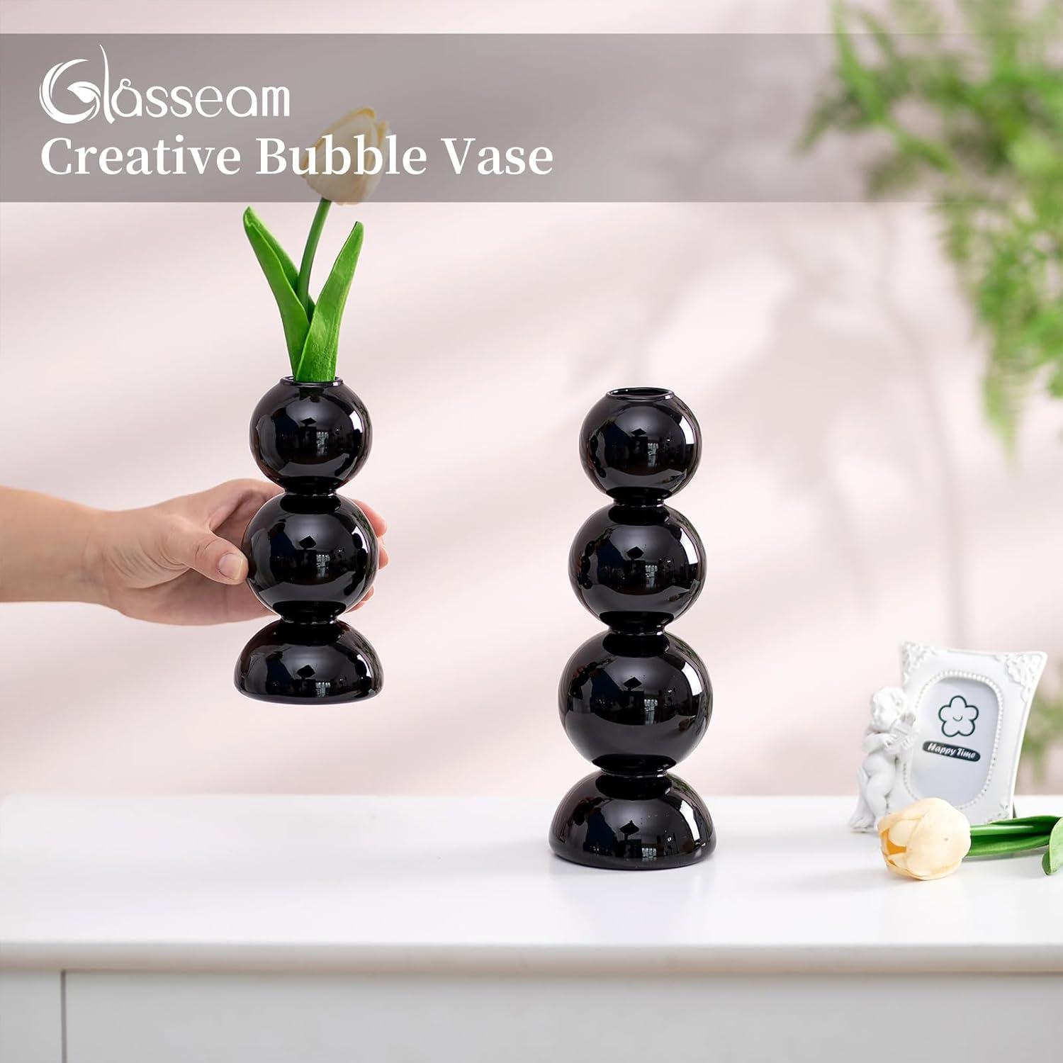 Moderne Bubble Blumenvase Klein Schwarze Glasvase für Pampasgras & Deko