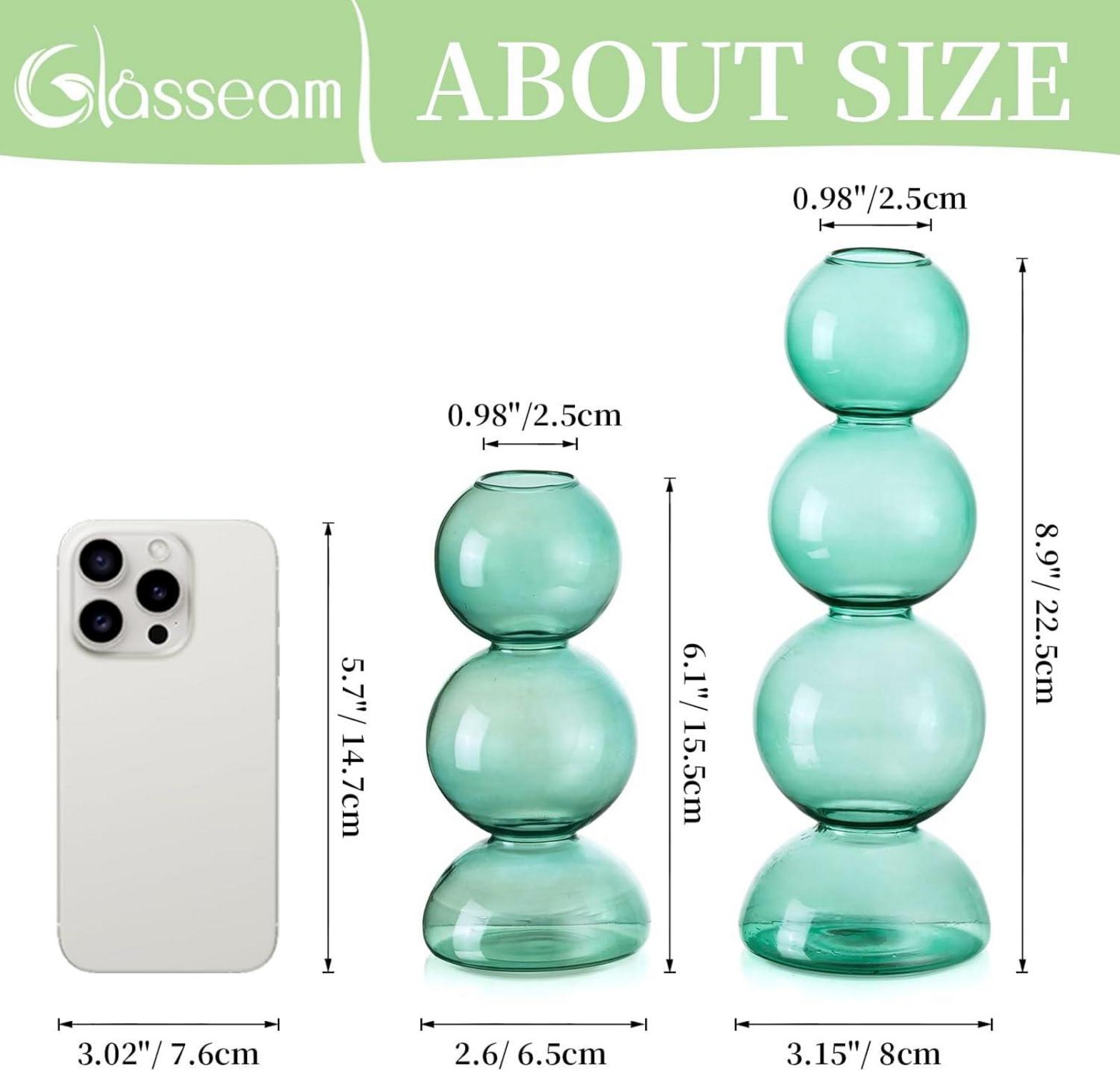 Glasseam Runde Glasvase Set 2 Grüne Moderne Blumenvasen Tischdekoration