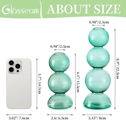 Glasseam Runde Glasvase Set 2 Grüne Moderne Blumenvasen Tischdekoration