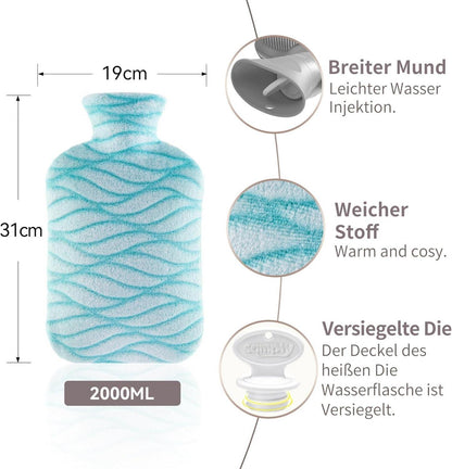 Samply Wärmflasche mit weichem Bezug -2L-Bettflasche für Wärme und Schmerzlinderung - Grün