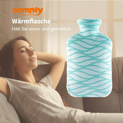 Wärmflasche 2L mit weichem Bezug für Schmerzlinderung - Grün