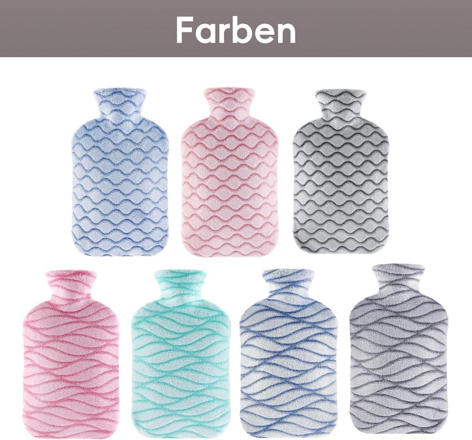 Wärmflasche mit weichem Bezug 2L Grau - Schmerzlinderung Rücken Bauch