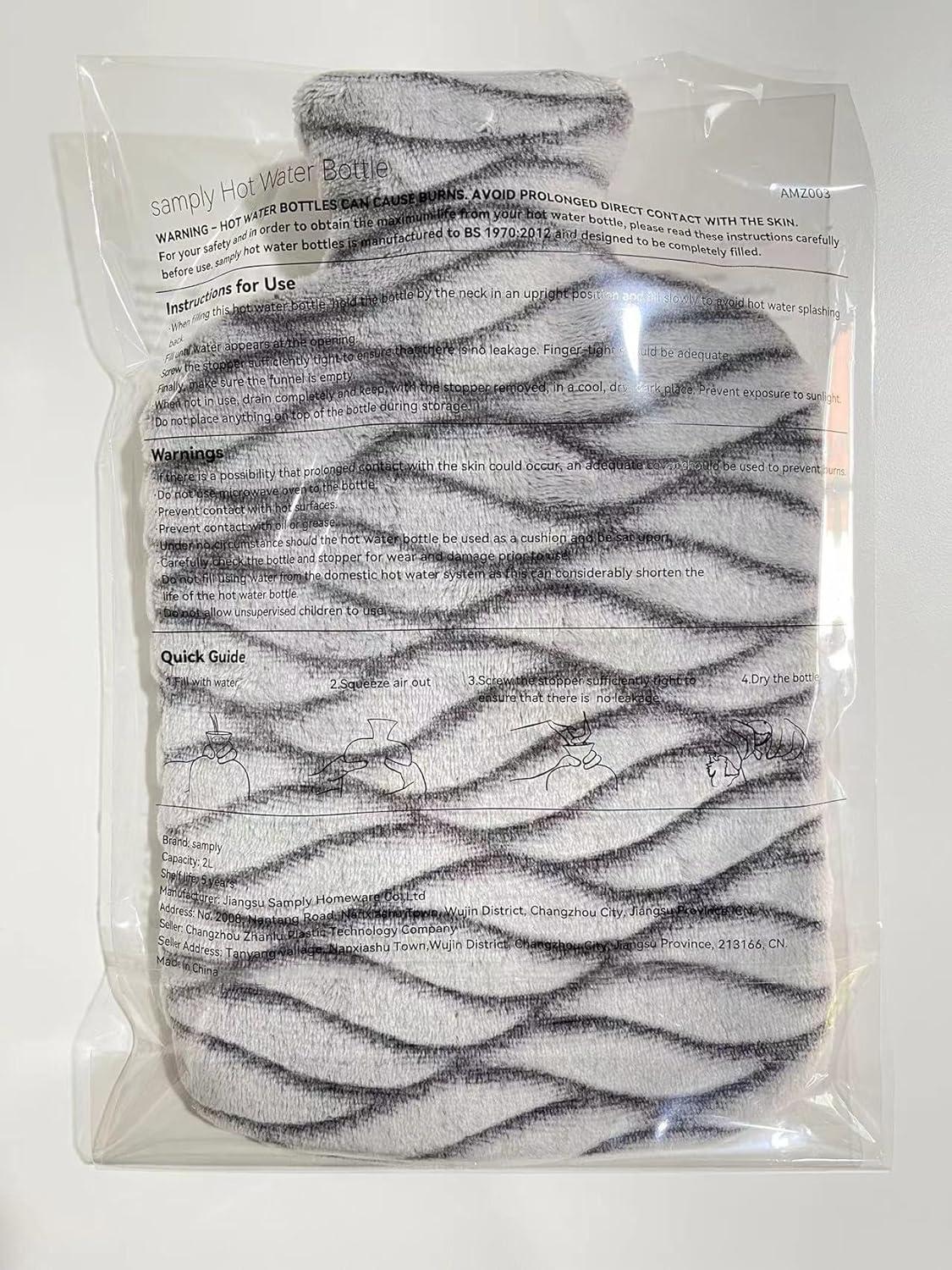 samply Wärmflasche mit weichem Bezug - 2L Bettflasche Grau