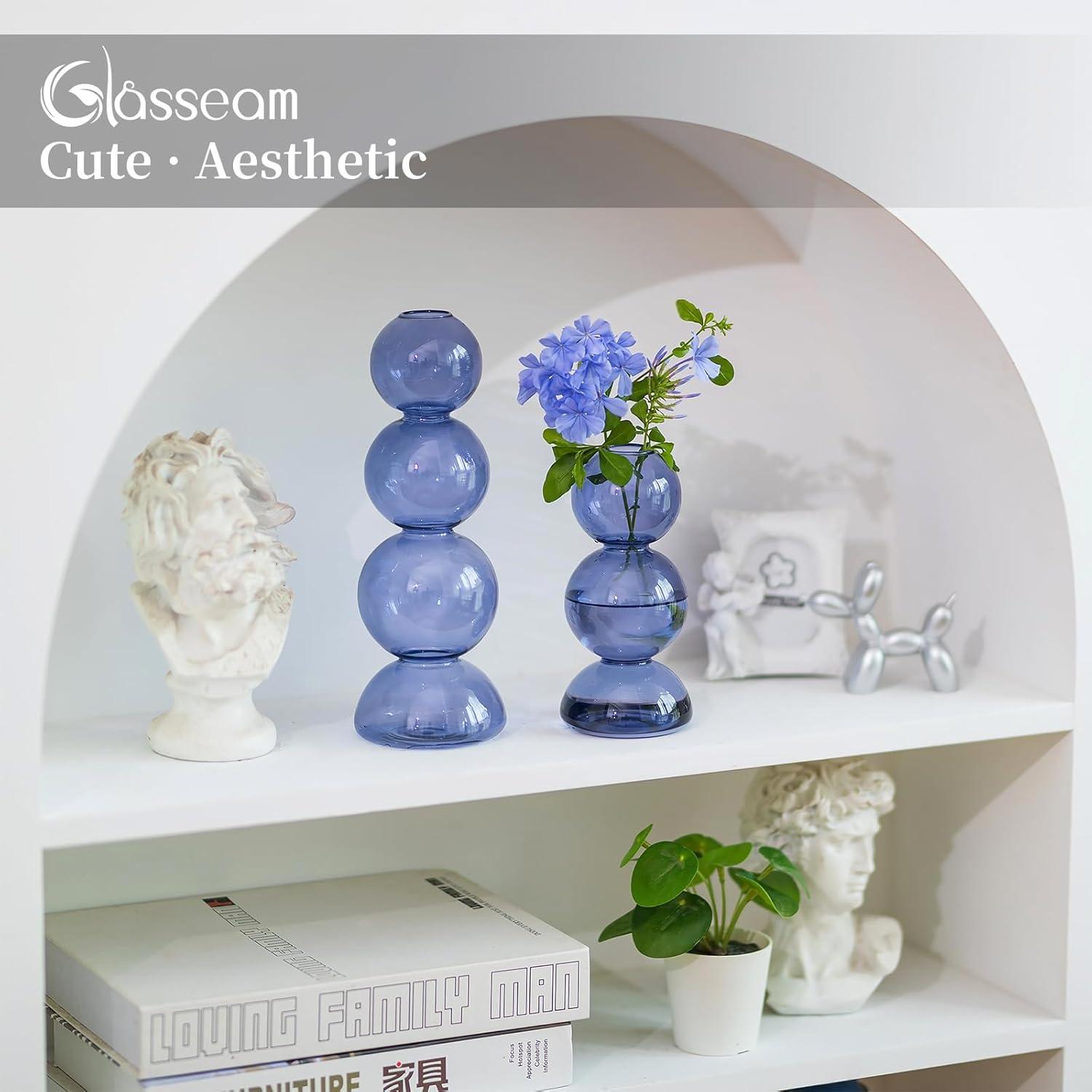 Blaue Bubble Glasvase Bunt modern - 3 Kugeln