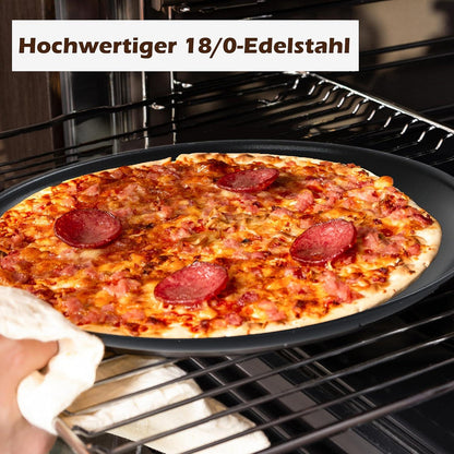 Pizzablech Set 2er ∅ 30cm Rund Edelstahl Antihaftbeschichtung Schwarz