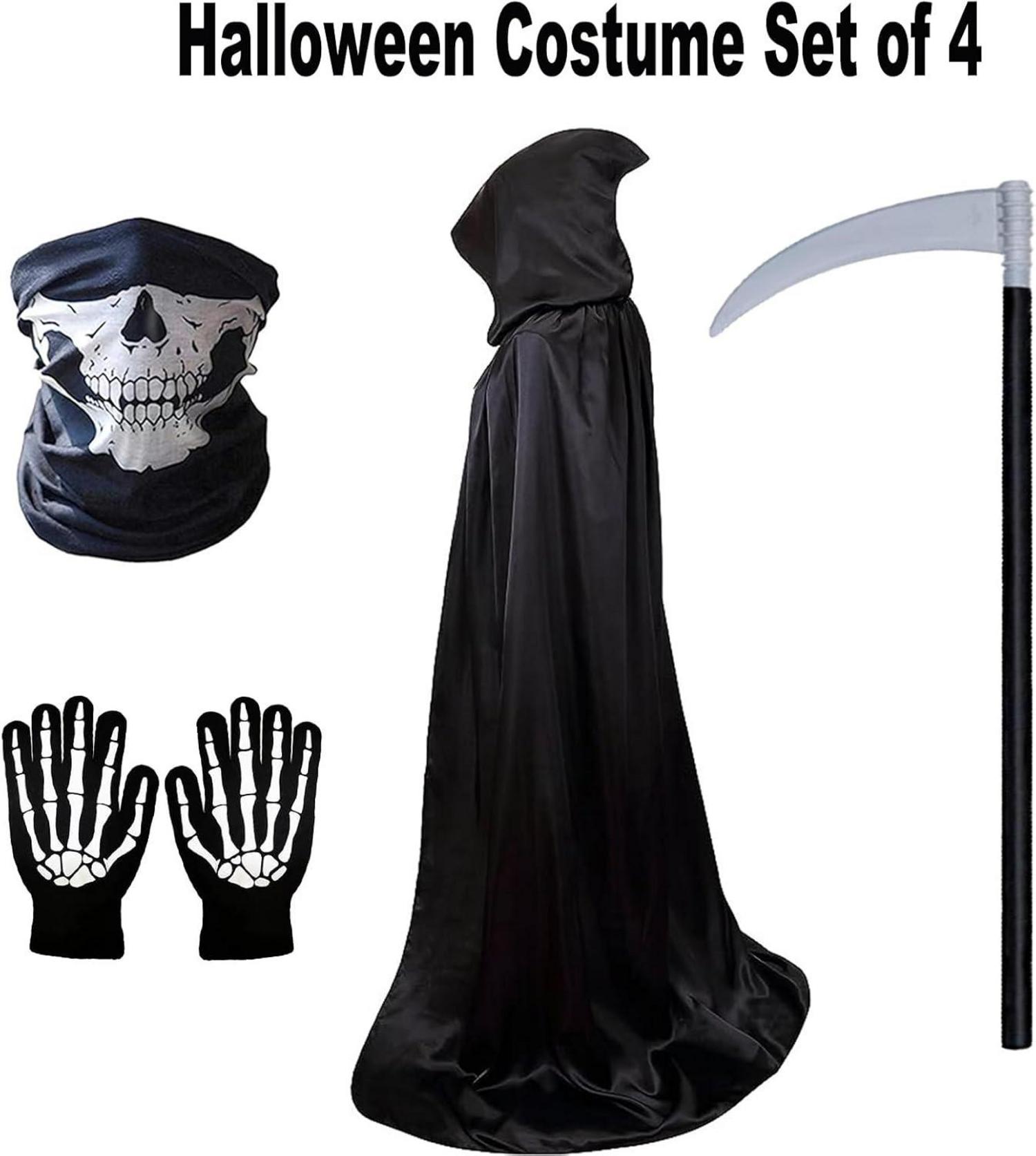 Sensenmann Kostüm Herren Set Halloween Gruselig 4er 120-190CM Unisex Erwachsene