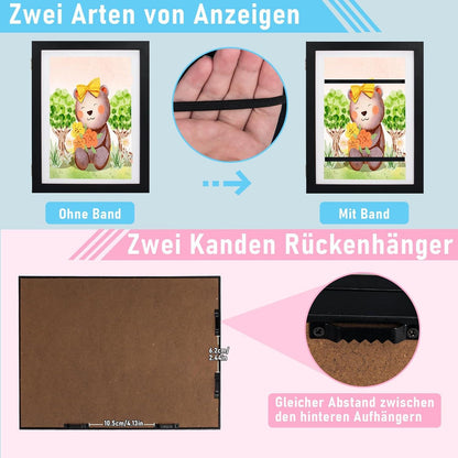 Kinder Bilderrahmen A4 Kinderzeichnungen fotorahmen Frontöffnung Schwarz 2er Set