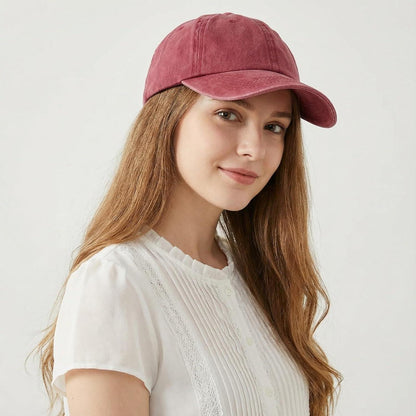 Vintage Baseball Cap Herren Damen Washed Cotton Kappe Verstellbar Weinrot