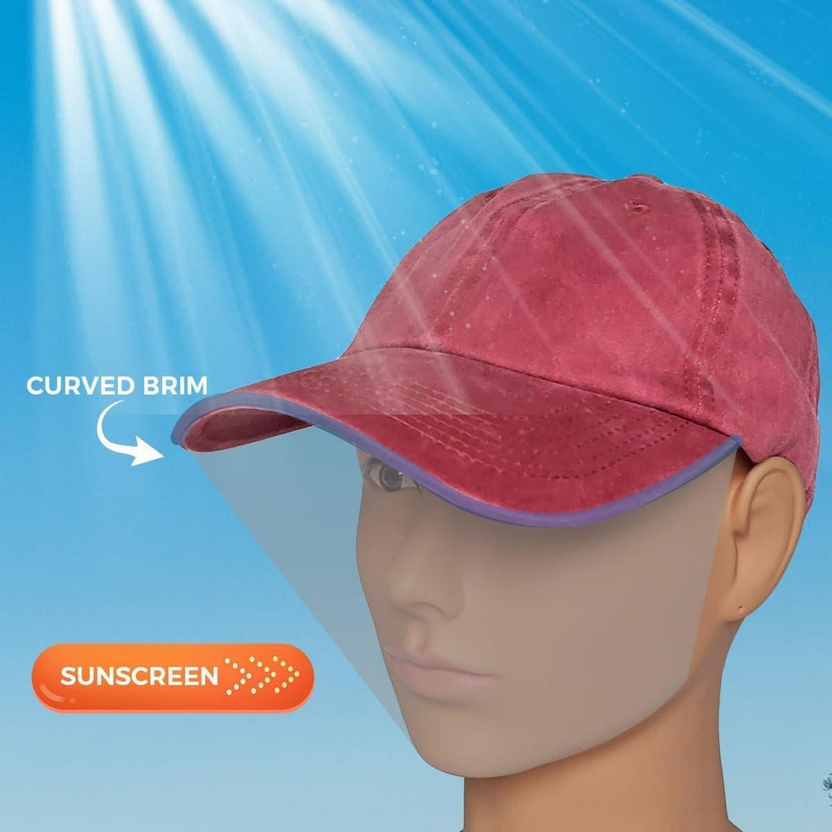 Vintage Baseball Cap Herren Damen Washed Cotton Kappe Verstellbar Weinrot