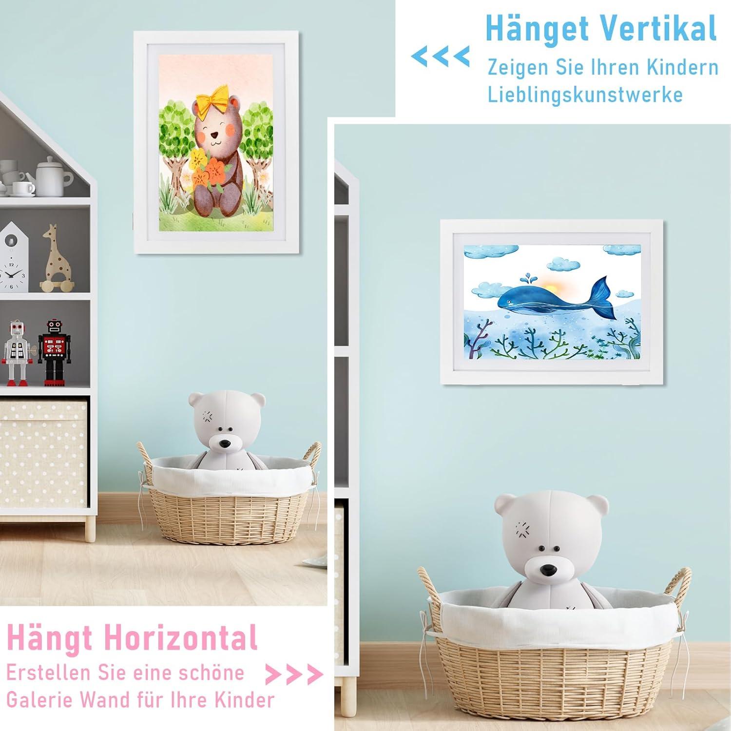 Kinder Kunstbilderrahmen A4 Weiß Frontöffnung Wechselrahmen 1
