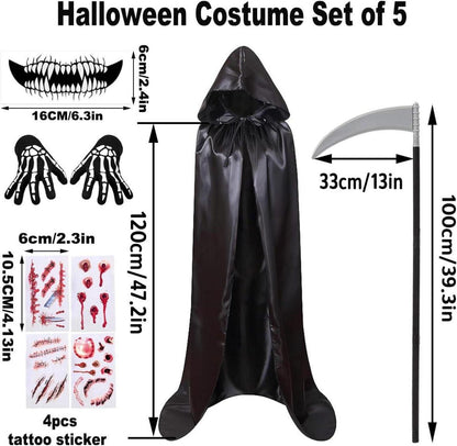 Halloween Umhang Sensenmann Schwarzer Vampir Kostüm Kids Set
