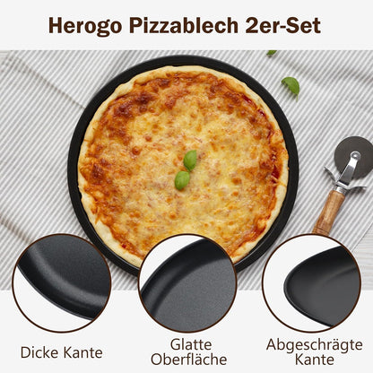 Pizzablech Set 2er ∅ 26 cm Rund Edelstahl Antihaftbeschichtung Schwarz