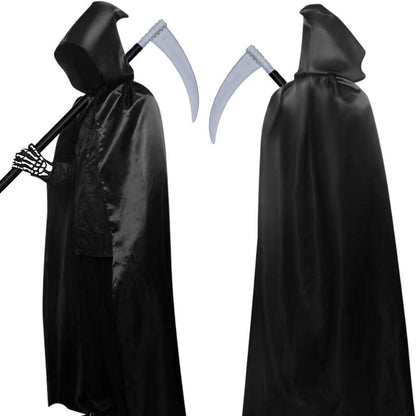 YIMOJOY Halloween Umhang Schwarz Set mit Sense & Tattoos 190CM