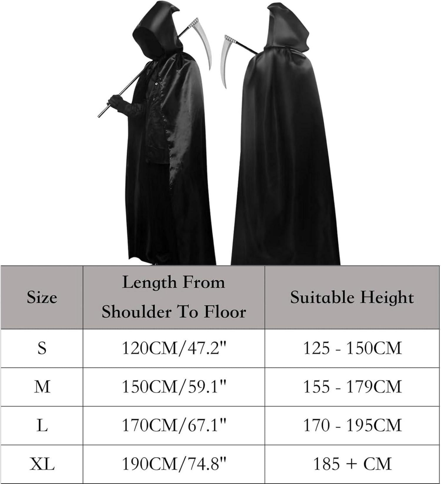 YIMOJOY Halloween Umhang Schwarz Set 150CM Sensenmann Kostüm Cosplay Karneval