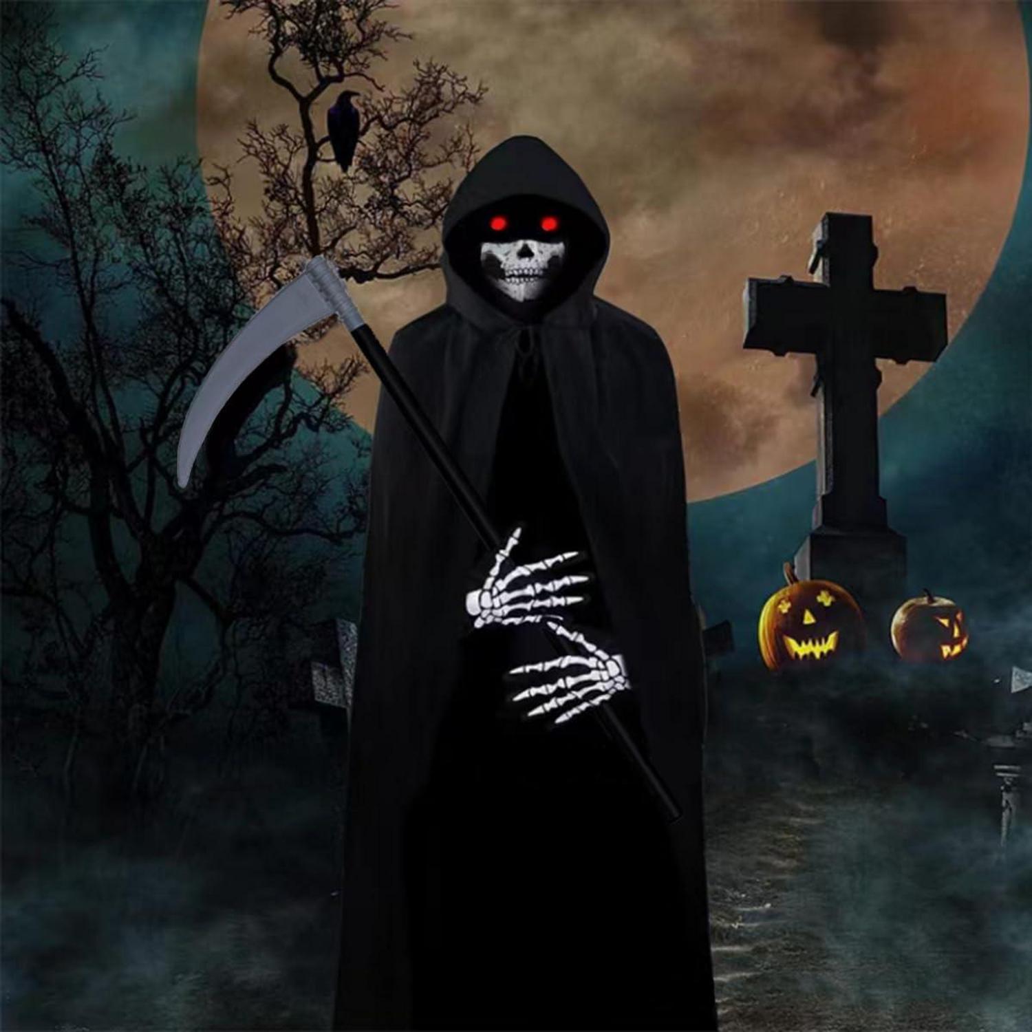 Halloween Umhang Schwarzer Sensenmann Kostüm Set 150CM Sense Tattoos