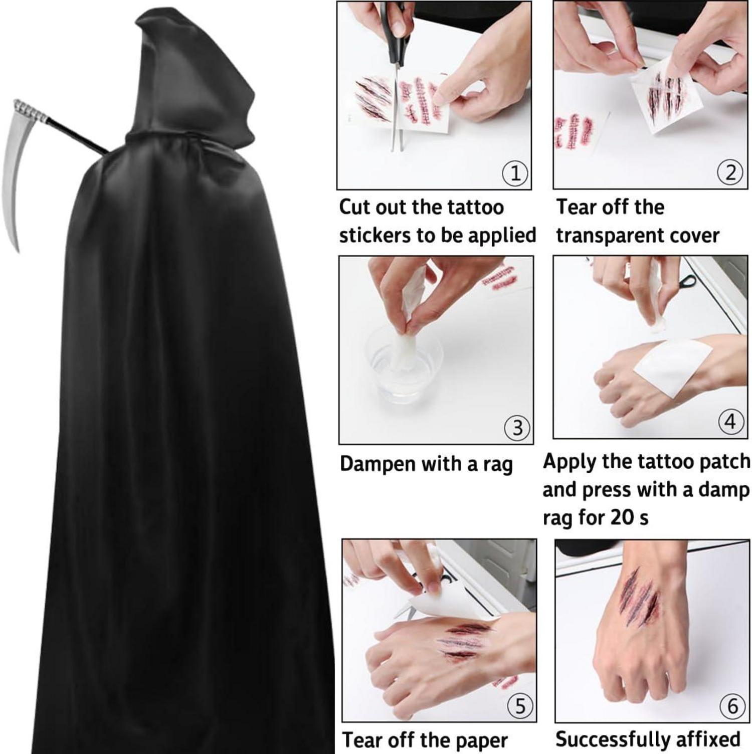 YIMOJOY Halloween Umhang Schwarz Set 150CM Sensenmann Kostüm Cosplay Karneval