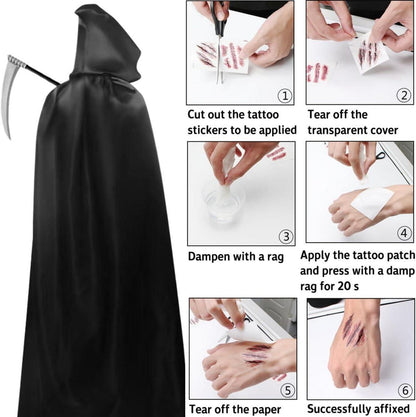 YIMOJOY Halloween Umhang Schwarz Set 150CM Sensenmann Kostüm Cosplay Karneval
