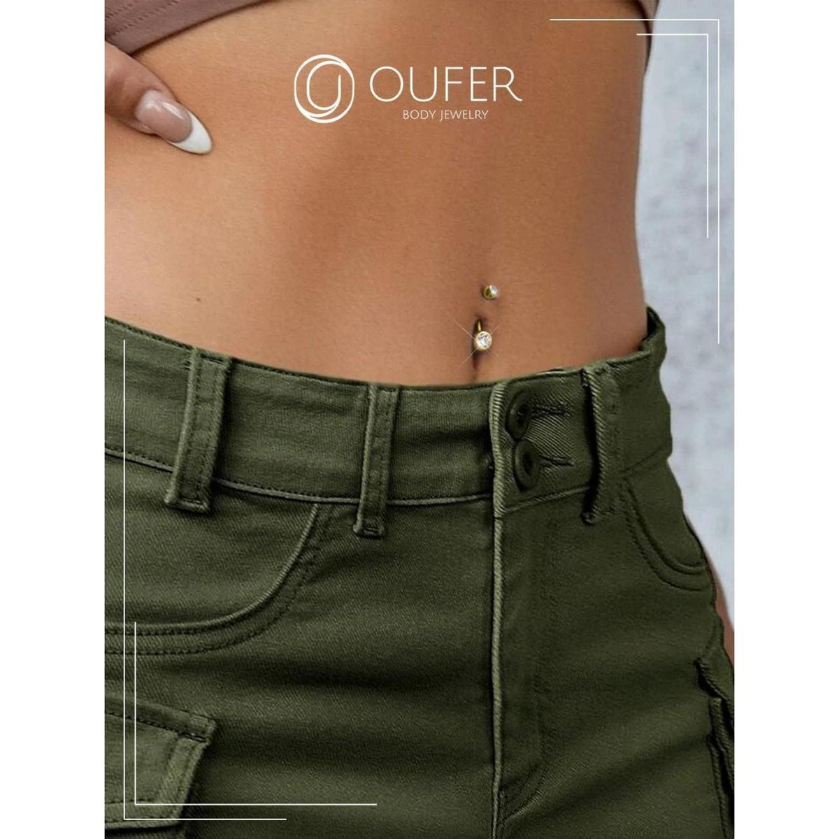 Bauchnabelpiercing Titan Gold 12mm mit klaren Zirkonia Kugeln