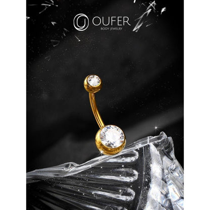 Bauchnabelpiercing Titan Gold 10mm mit CZ Kugeln
