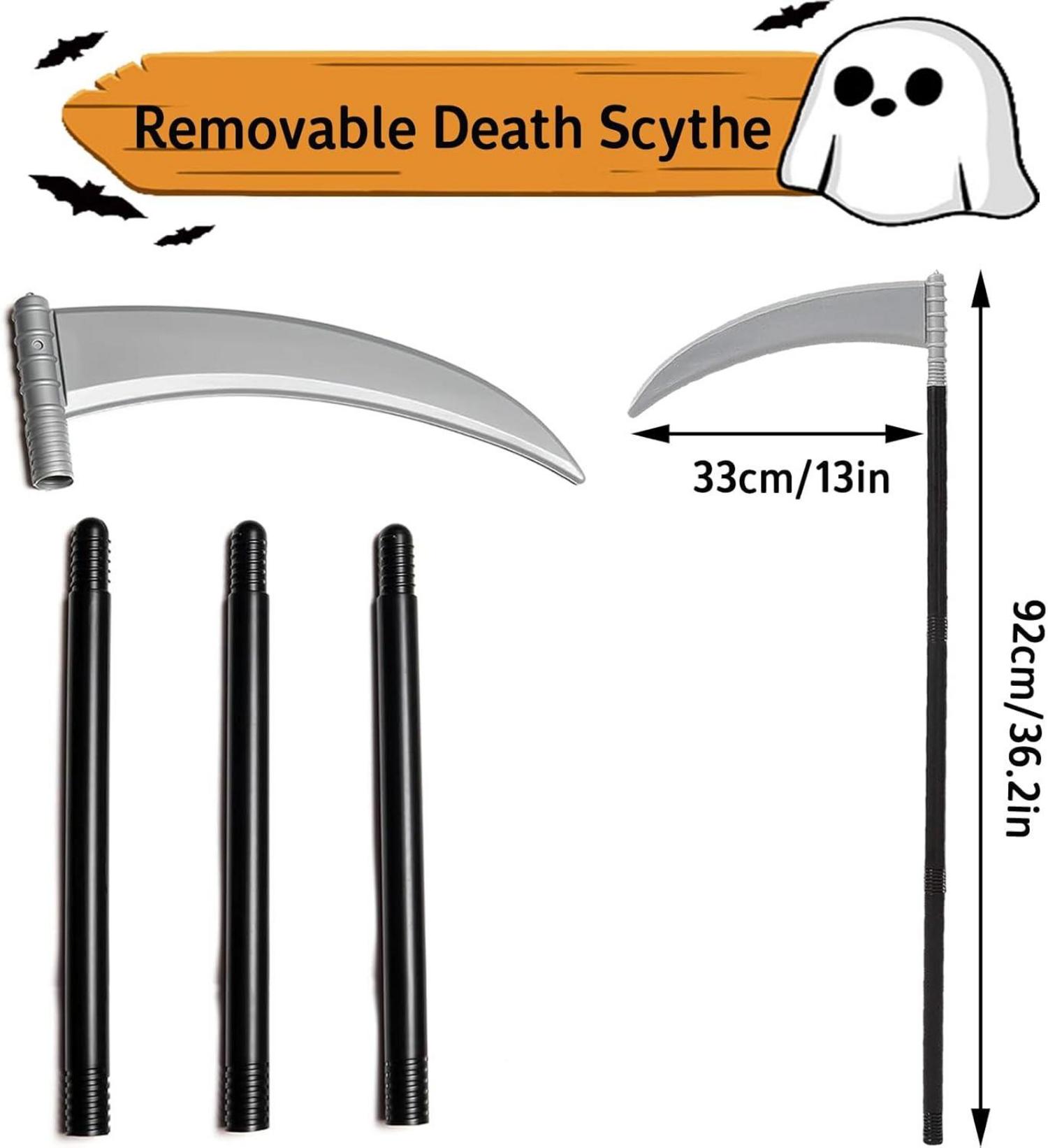 YIMOJOY Halloween Sensenmann Mädchen Kostüm XL Schwarz Cosplay Halloweensensenmann Kinder anzüge