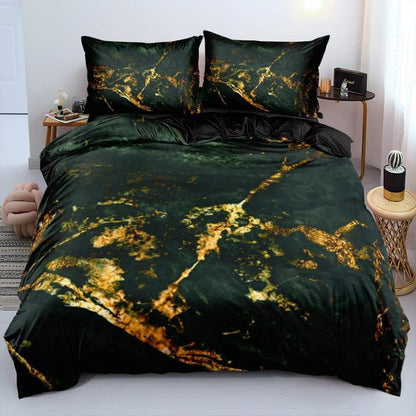 Marmor Bettwäsche Set 135x200 cm Grün Gold Mikrofaser
