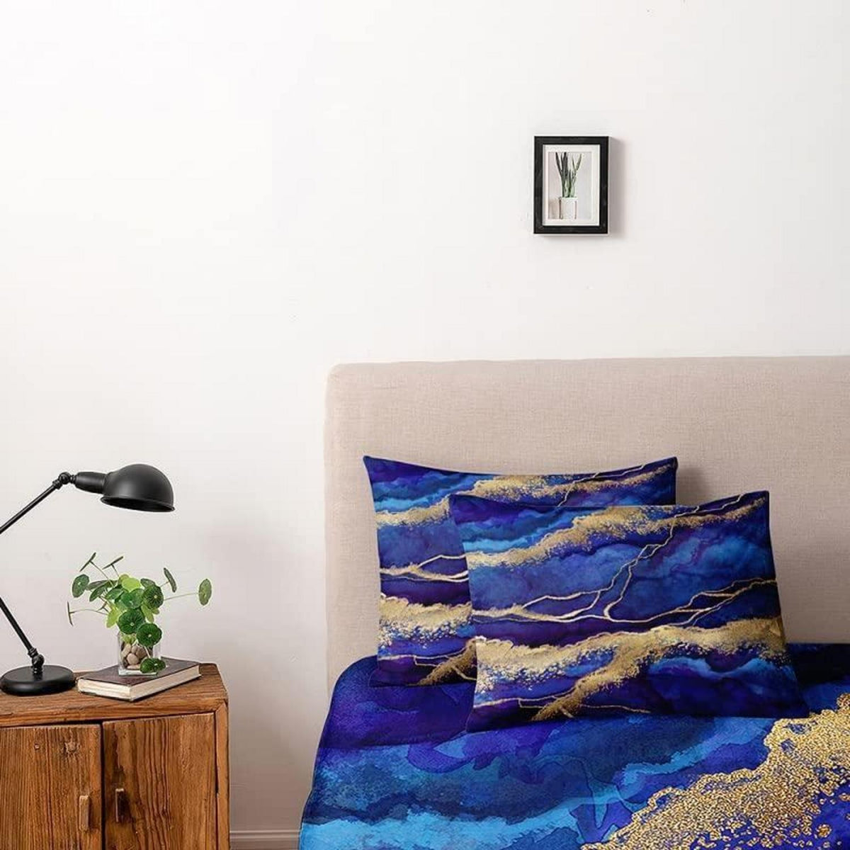 4tlg. Bettwäsche Set Marmor Gold Blau 135x200 cm Mikrofaser