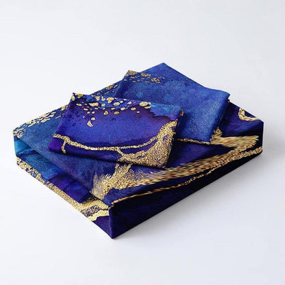 4tlg. Bettwäsche Set Marmor Gold Blau 135x200 cm Mikrofaser