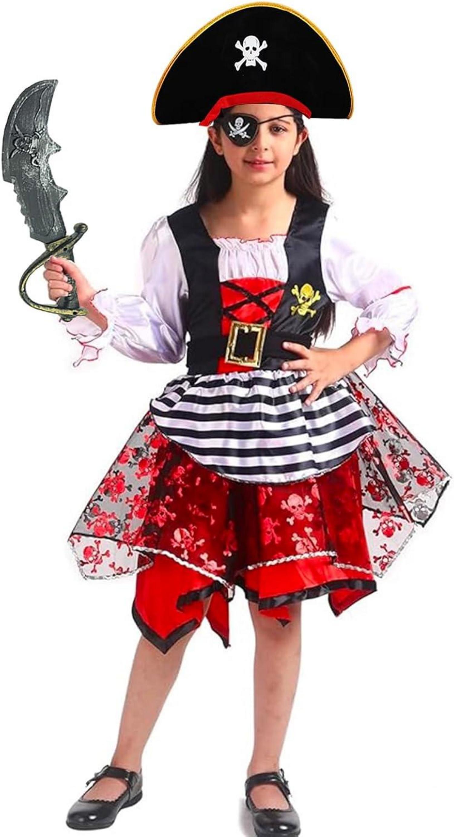 Piraten Kostüm Zubehör Hut Säbel Augenklappe Fasching Kinder 8-teilig