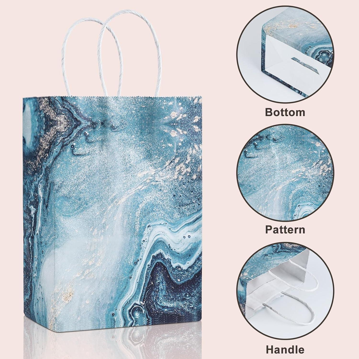 10x Geschenktüten Kraftpapier mit Henkel 15x8x21CM Marmor-Muster