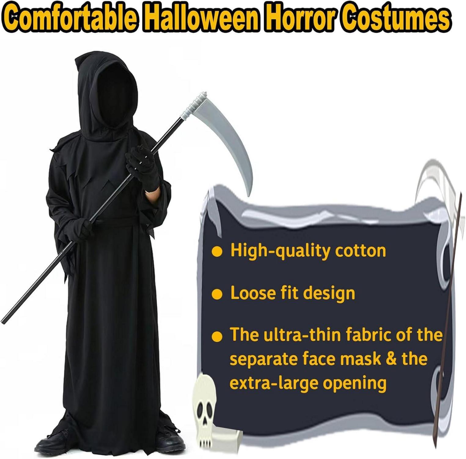 Kinder Sensenmann Halloween Kostüm mit Sense und Zubehör