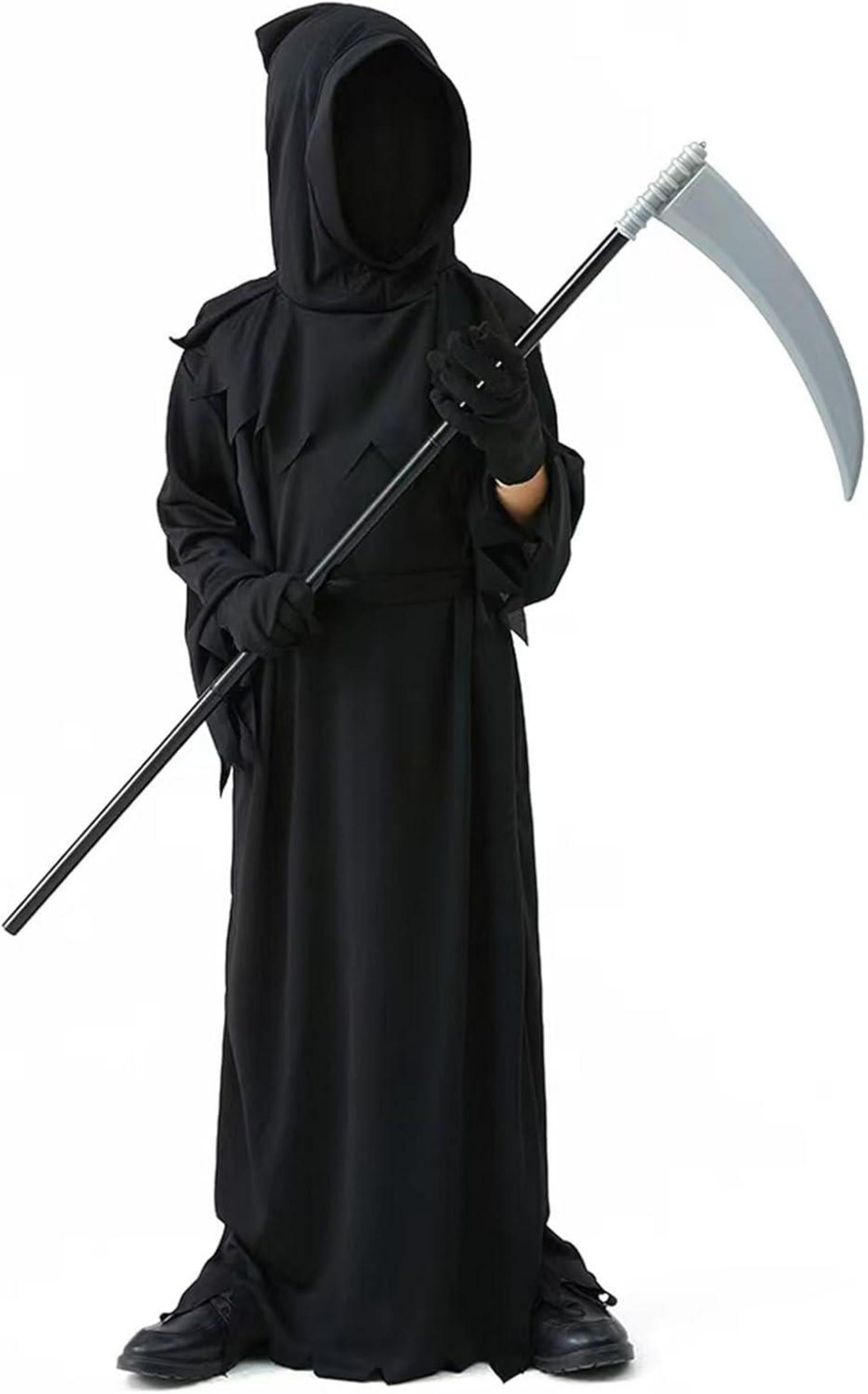Kinder Sensenmann Kostüm mit Sense Schwarz Halloween 5-7 Jahre