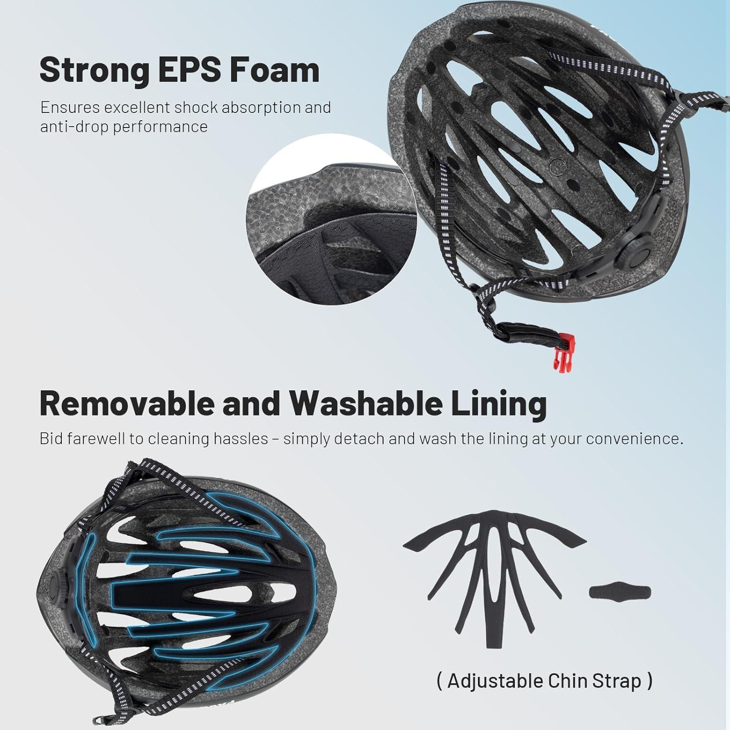Fahrradhelm Erwachsene Helmet Abnehmbarer Innenfutter Verstellbar Rennradhelm Rollerhelm MTB Helm Herren Damen Grün-Schwarz