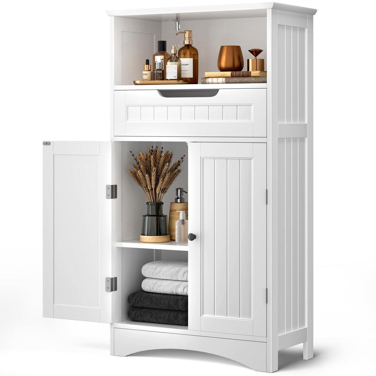 Badezimmerschrank mit Schublade & verstellbaren Regalen, Weiß