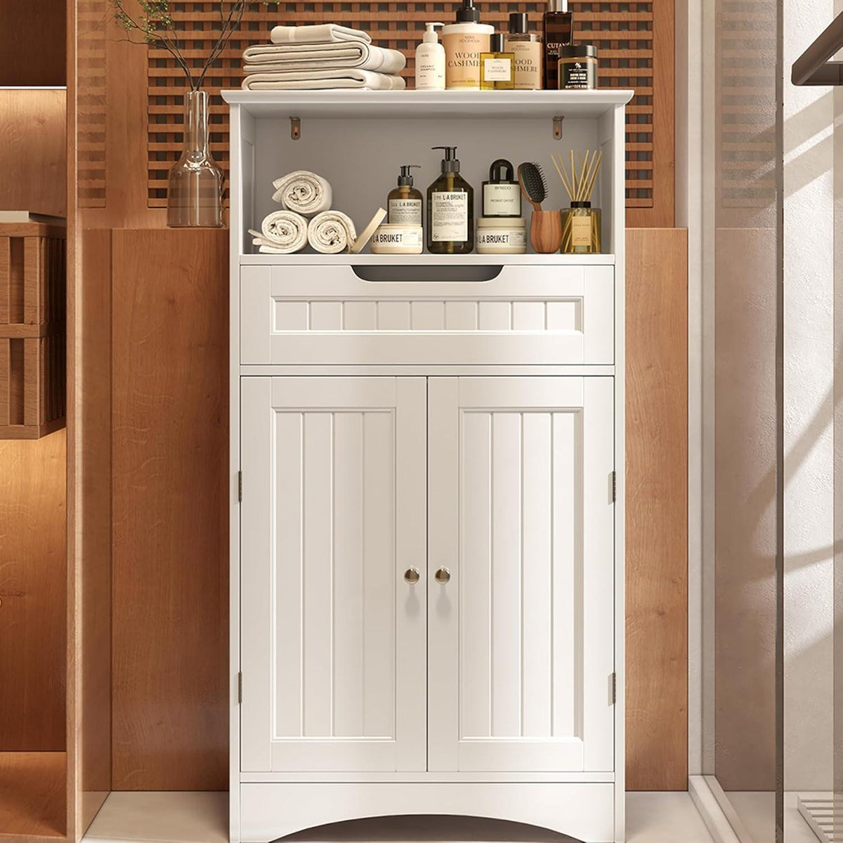 Badezimmerschrank mit Schublade & verstellbaren Regalen, Weiß