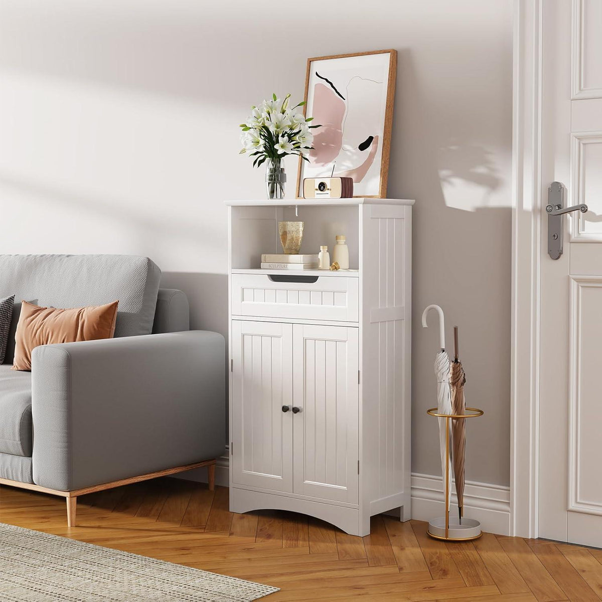 Badezimmerschrank mit Schublade & verstellbaren Regalen, Weiß