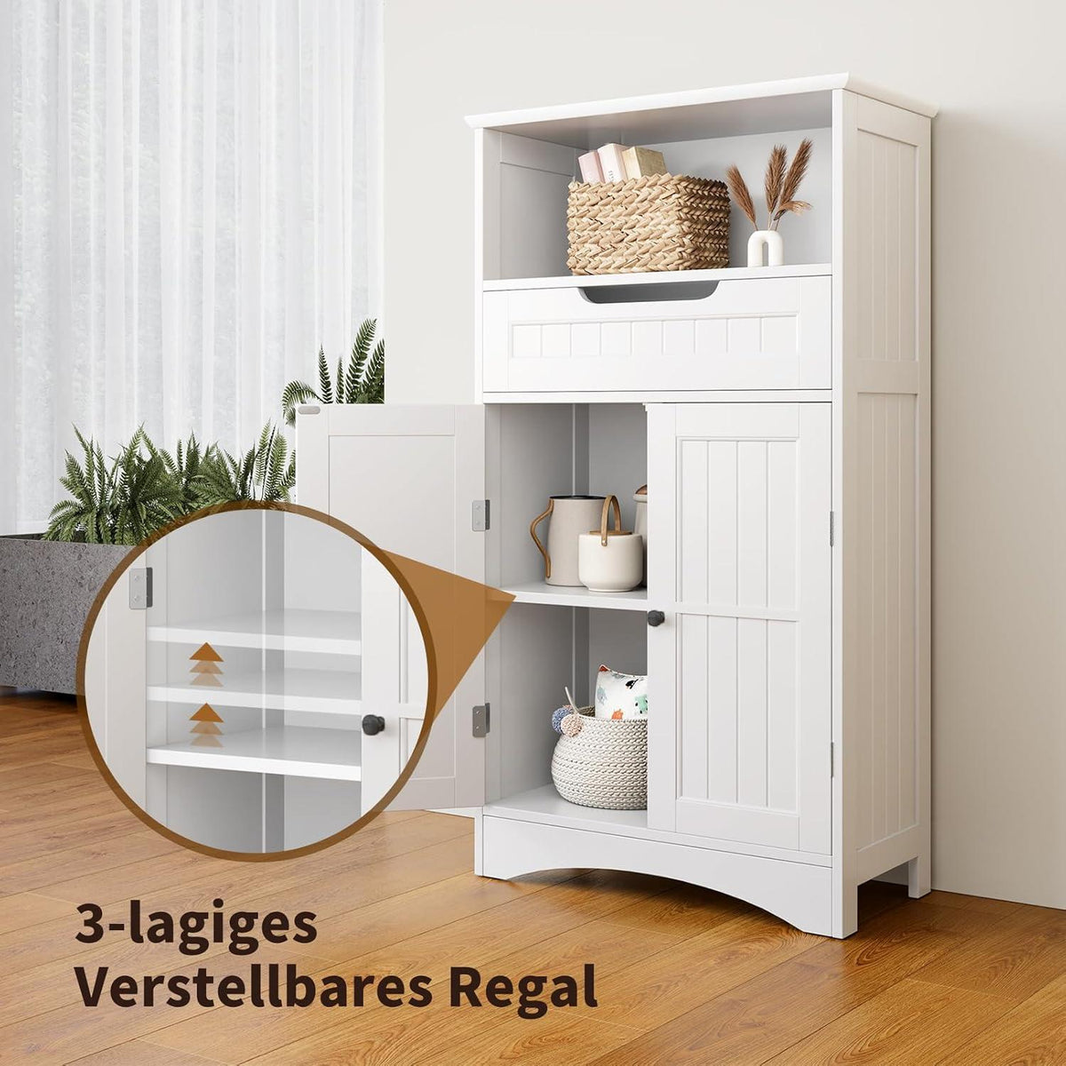 Badezimmerschrank mit Schublade & verstellbaren Regalen, Weiß