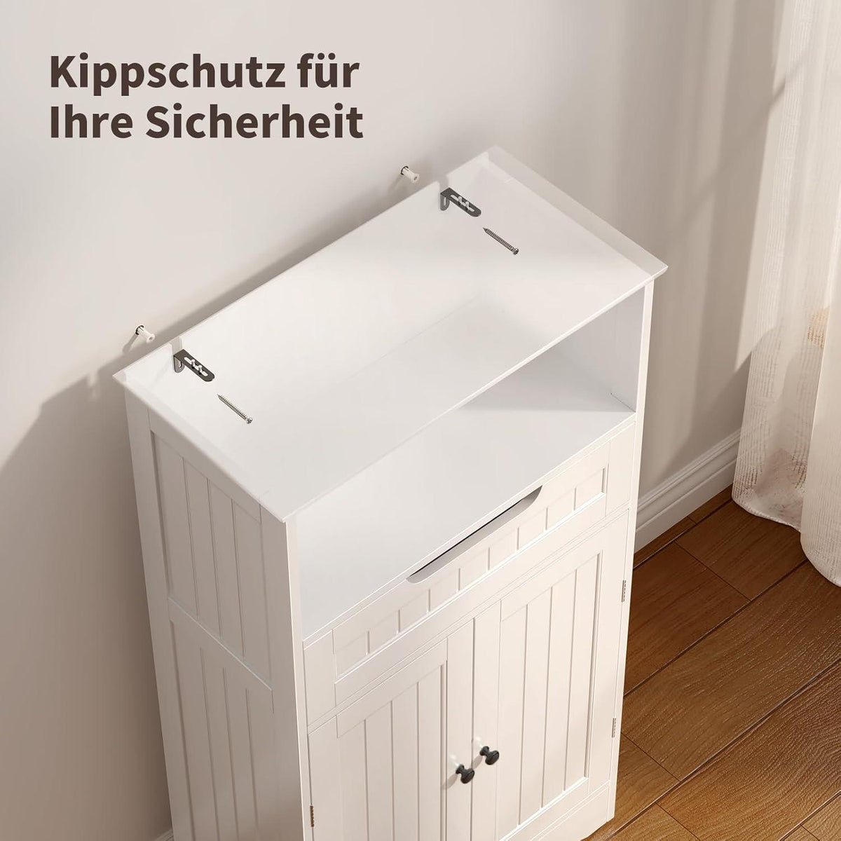 Badezimmerschrank mit Schublade & verstellbaren Regalen, Weiß