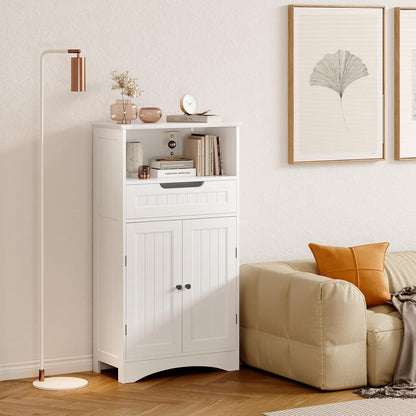 Badezimmerschrank mit Schublade & verstellbaren Regalen, Weiß